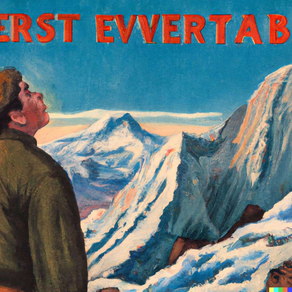 someone gazing at Mount Everest, Soviet poster